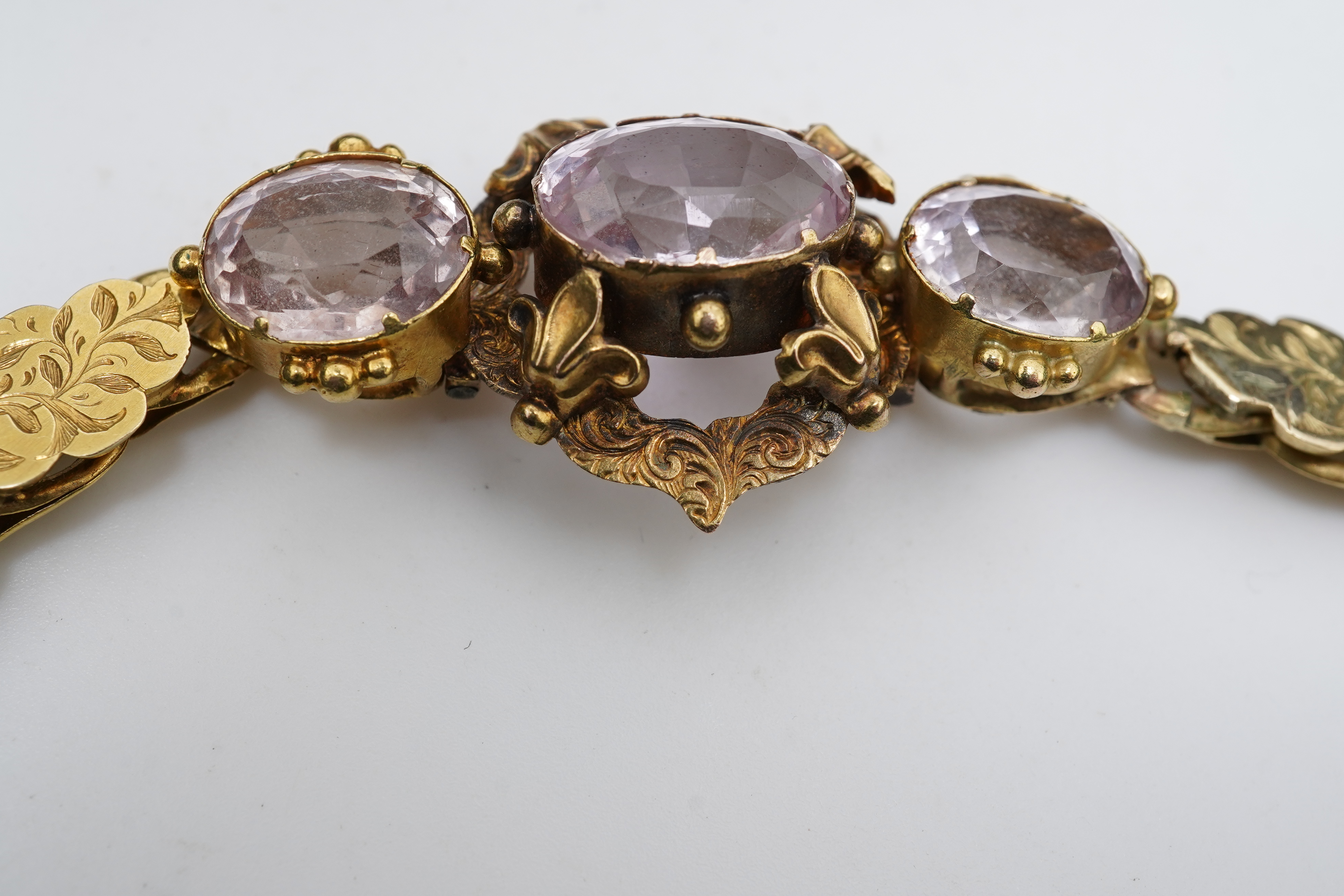 A Victorian pink topaz bracelet, mid 19th century